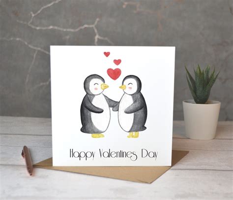 Penguin Valentines Card Penguin Lover Valentines Pair Eco Etsy Valentines Cards Cute