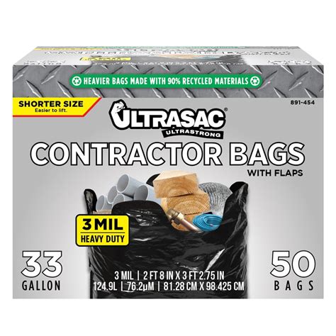 Contractor Trash Bags 50 Packw Ties Heavy Duty 3 Mil Thick 32