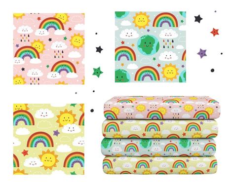 Rainbow Digital Paper Nursery Print Baby Weather Kawaii Vector Etsy