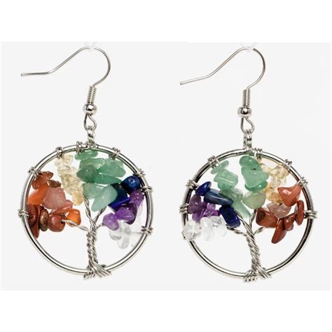 Womens Tree Of Life Women Drop Earrings Round Natural Chip Gem Stone