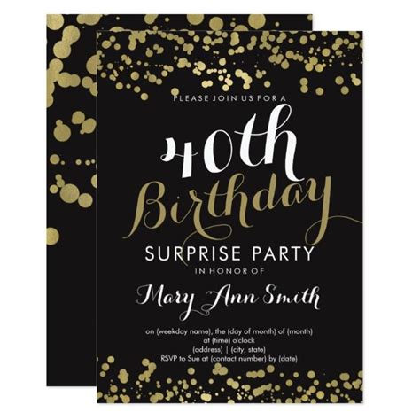 40th Surprise Birthday Gold Foil Confetti Invitation Zazzle