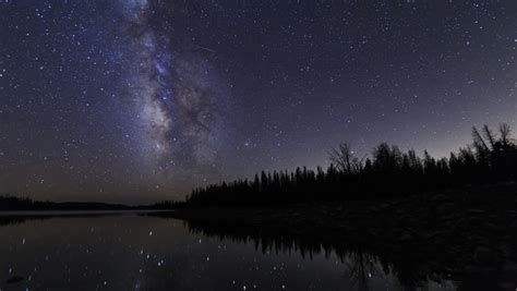 Milky Way Time Lapse Over Mountain Lake In Rocky Mountains Reflections