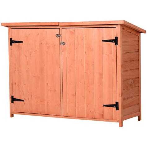 Outsunny Solid Fir Wood Lockable 2 Door Storage Shed With Shelving For