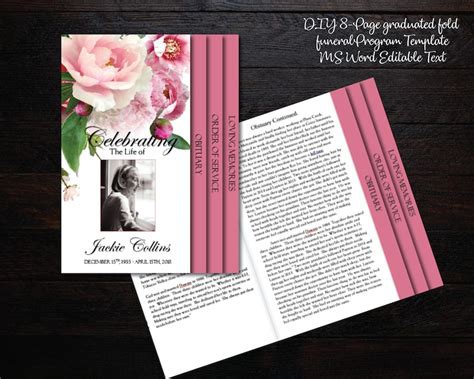 Funeral Program Template 8 Pages Graduated Fold Funeral Etsy Canada