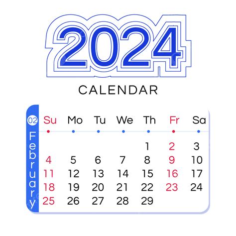 2024년 달력 2월 심플 라인 블루 2024 달 일력 Png 일러스트 및 벡터 에 대한 무료 다운로드 Pngtree
