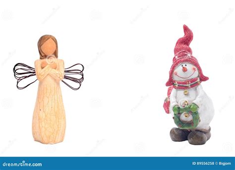 Happy Snowman And Flying Angel Stock Photo Image Of Decorative