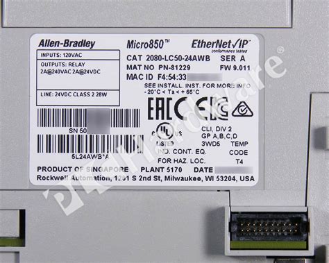 Plc Hardware Allen Bradley 2080 Lc50 24awb Series A Used Plch Packaging