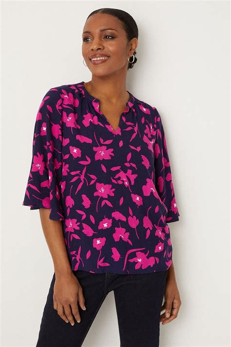 navy and pink floral flute sleeve blouse wallis eu