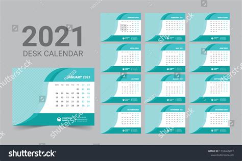 Desk Calendar 2021 Template Design Stock Vector Royalty Free