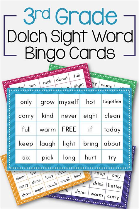 3rd Grade Dolch Sight Word Bingo Card Printable Includes 30 Cards