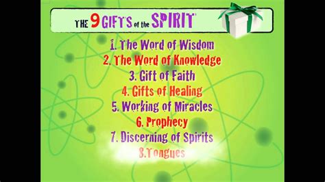 The holy spirit will reveal truths in the holy bible that you have not noticed before. 9 Gifts of the Spirit Video - YouTube