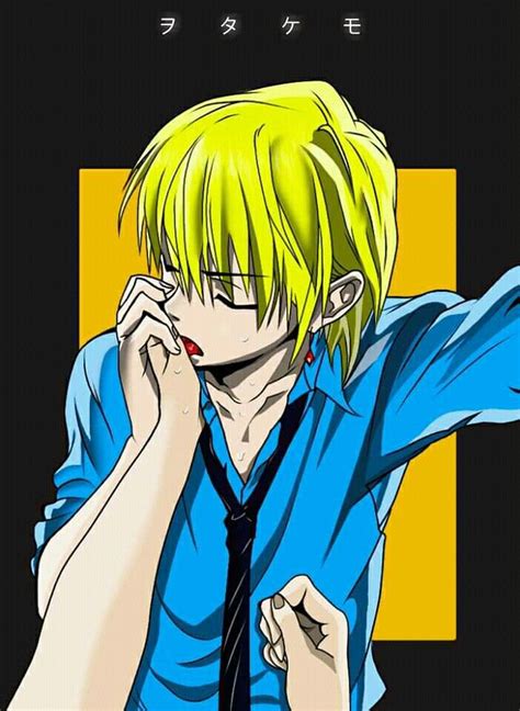 An Anime Character With Yellow Hair Wearing A Blue Shirt And Tie