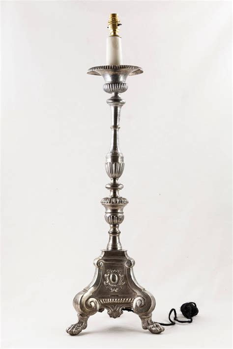 Pair Of Large Antique French Silver Candlesticks Converted To Lamps At