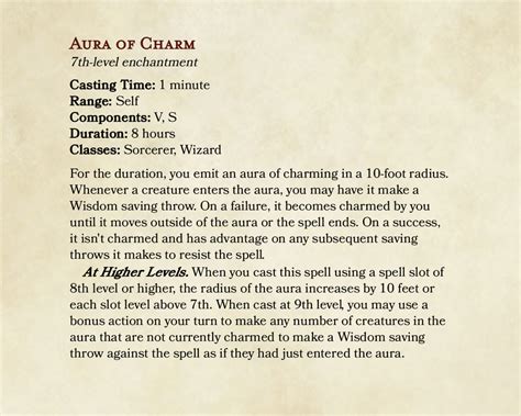 Aura Of Charm 7th Level Enchantment Spell Unearthedarcana