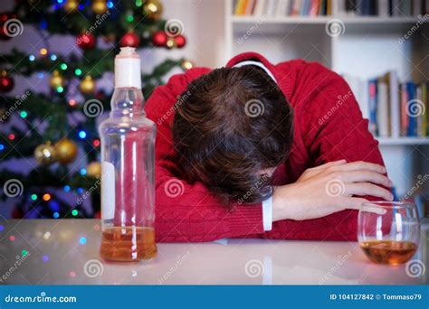 Lonely Man Celebrating Christmas And Get Dunk Alone Stock Photo Image