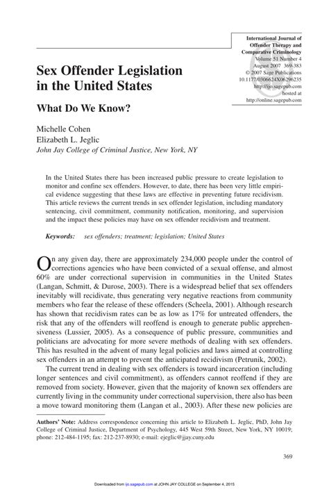 Pdf Sex Offender Legislation In The United States What Do We Know