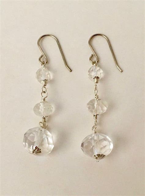 Quartz Crystal Gemstone Silver Dangle Earrings Etsy Silver Earrings