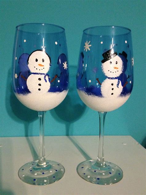 Hand Painted Wine Glasses Snowmen Wine Christmas Wine Glasses Hand Painted Wine Glasses