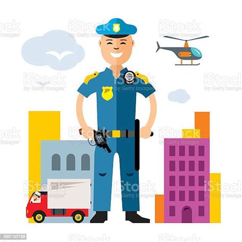 Polisi Kota Vektor Penegak Hukum Ilustrasi Kartun Berwarnawarni Gaya