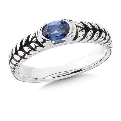 Sterling Silver And Created Blue Sapphire Ring With An Antique Finish