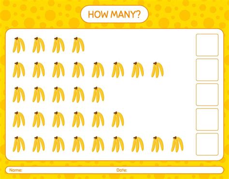 How Many Counting Game With Banana Worksheet For Preschool Kids Kids