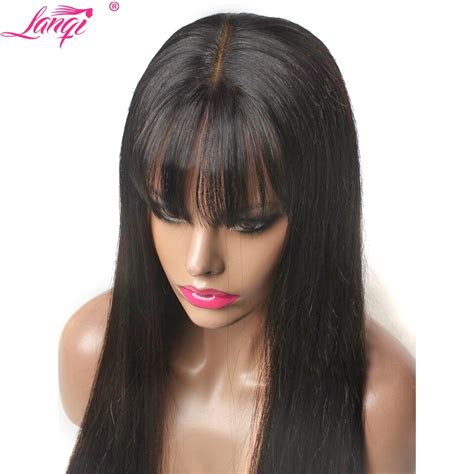 Lanqi Bone Straight Human Hair Wigs For Black Women Fake Scalp Lace Wig
