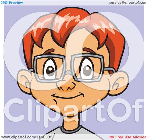 Cartoon Of A Red Haired Bespectacled Boy Avatar Over Purple Royalty
