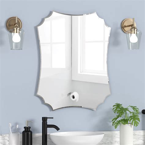 kohros scalloped beveled edge polished frameless wall mirror for bathroom living room vanity