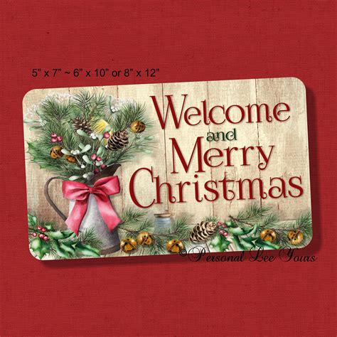 Metal Wreath Sign Welcome And Merry Christmas 3 Sizes Adhesive