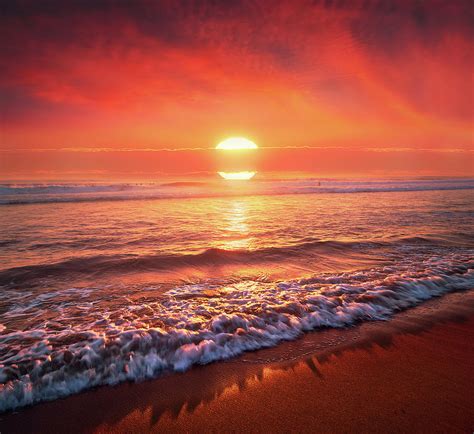 Beautiful Red Sunset On Beach With Big Sun Photograph By Mikel Martinez
