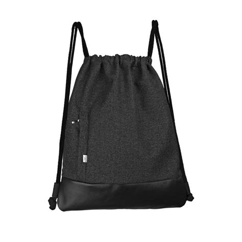 Vegan Backpack Drawstring Bag Faux Leather Dark Grey Hipster Sack Bag
