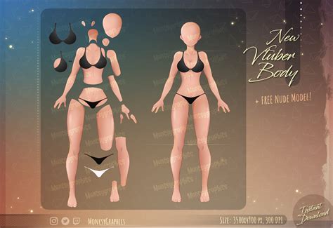 Vtuber Character Model Body PSD Live D Full Body Model Female Character Concept Base