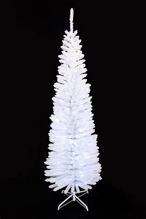 Pre Lit White Pencil Christmas Tree With Cool White Lights 7ft Pure