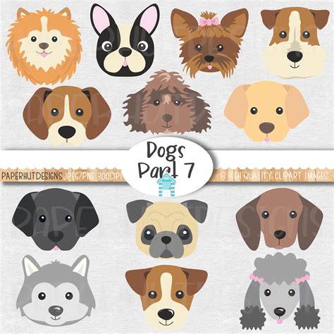 Dog Faces Clipart Cute Puppy Faces Clipart Dog Clip Art Puppy Etsy Uk