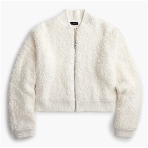 Jcrew Wool Fuzzy Bomber Sweater Jacket In White Lyst