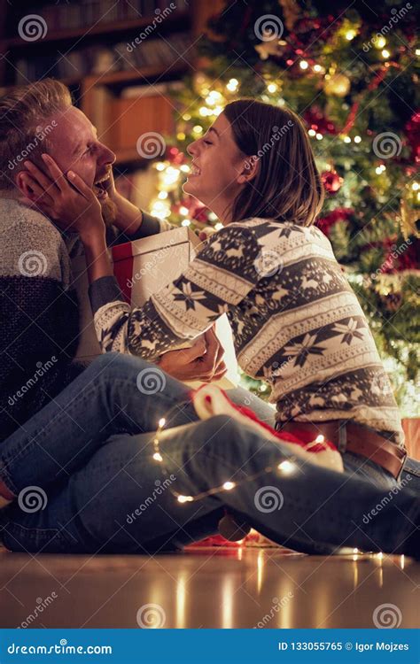 Loving Christmas Couple Enjoying In The Holidays Stock Image Image Of Male Santa 133055765