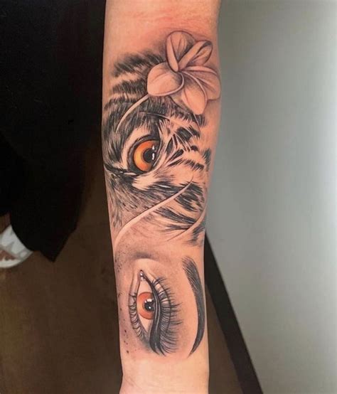 owl eyes Tatuagem braço inteiro feminino Olhos de tigre tatuagem