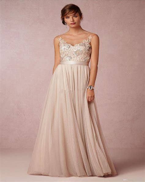 Champagne 2016 Maid Of Honor Dresses Bridesmaid Gowns A Line Floor