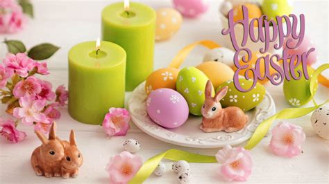 Happy Easter Eggs Bunny Candle Dinner Cute Hd Wallpaper
