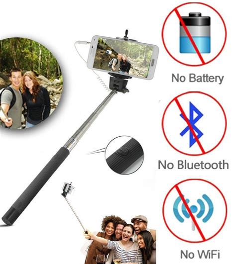black 3 5mm extendable selfie wired stick phone holder remote shutter monopod for smartphone