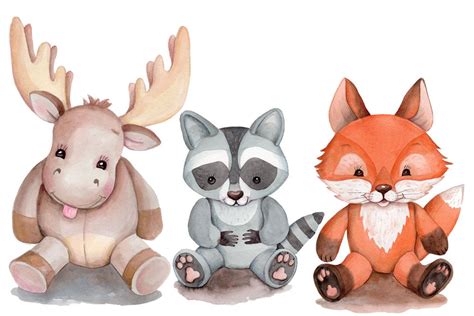 Woodland Collection Of Cute Cartoon Watercolor Wild Animals By Teddy