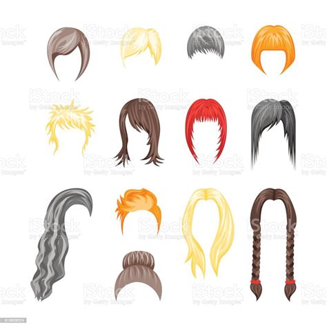 Cartoon Hairstyles Woman Set Vector Stock Illustration Download Image