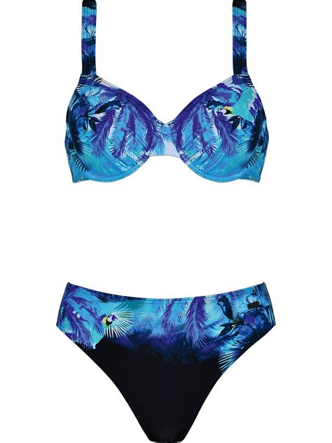 Naturana Turquoiseblack Palm Print Underwired Bikini Set Size 10