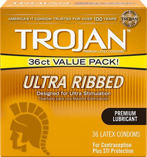 Trojan Ultra Ribbed Lubricated 36 Pack Of Condoms Health