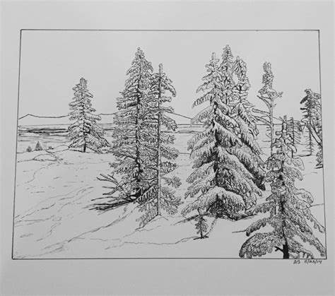 Winter Scene Designed With Pen And Ink Illustrations That Have