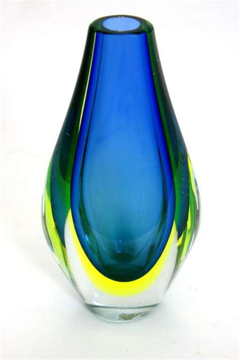 Flavio Poli For Seguso Vetri D´arte Blue And Yellow Sommerso Vase At 1stdibs