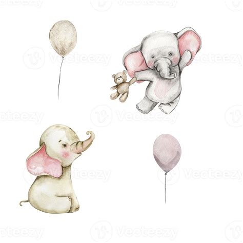 Watercolor Hand Drawn Cute Small Baby Elephant 33540975 Png