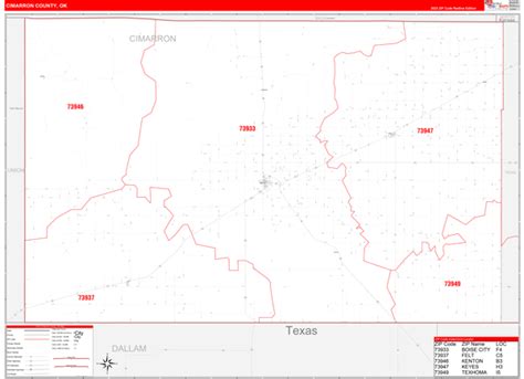 Cimarron County Ok Zip Code Wall Map Red Line Style By Marketmaps