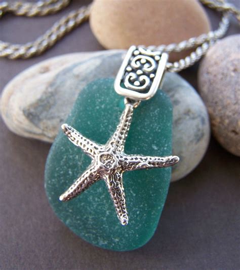 Bounty Sea Glass Pendant Sterling Silver Star Fish Necklace Etsy
