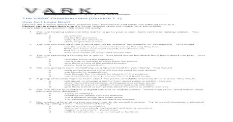 The VARK Questionnaire (Version 7.1) - VARK Questionnaire (Version 7.1) How Do I Learn Best ...